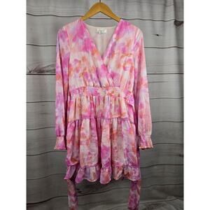 Pink and Orange Tie-Dye Midi Dress
